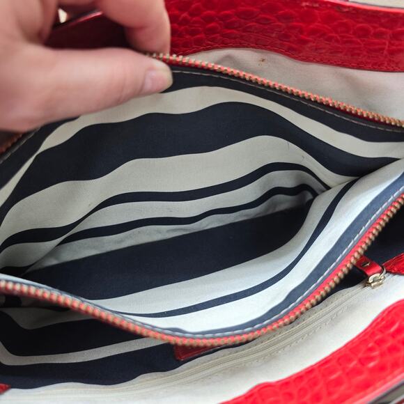 Kate Spade New York Leather Croc Embossed Tote Shoulder Handbag Red/Orange - Picture 12 of 14